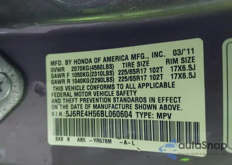 2011 Honda Cr-V Ex from USA, damaged, VIN 5J6RE4H56BL060604